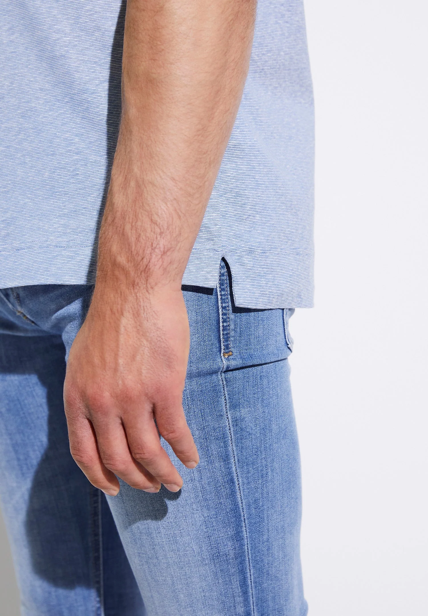 Cotton/Linen Stripes | T-Shirt kurzarm - light blue - Image 4