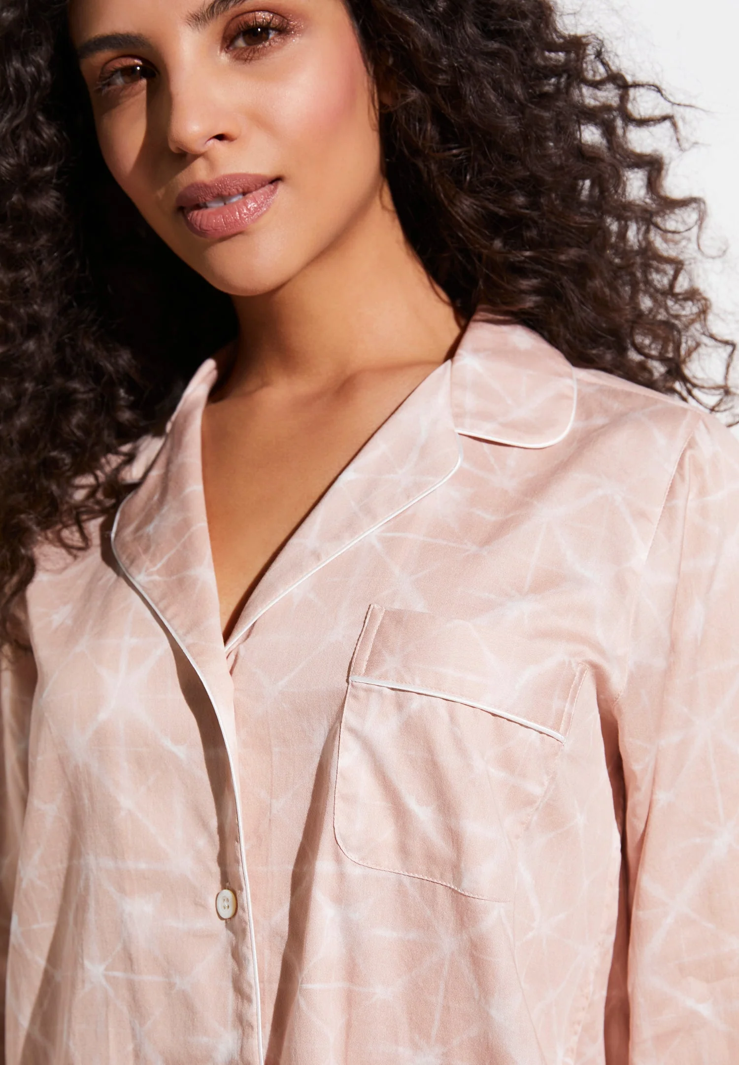 Cotton Sateen Print | Cropped Pyjama 3/4-Ärmel - geo-batic rose - Image 4
