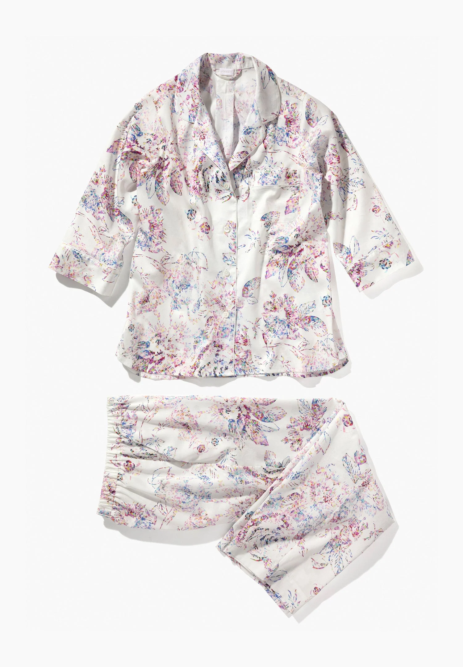 Cotton Sateen Print | Cropped Pyjama 3/4-Ärmel - pixel flowers - Image 2