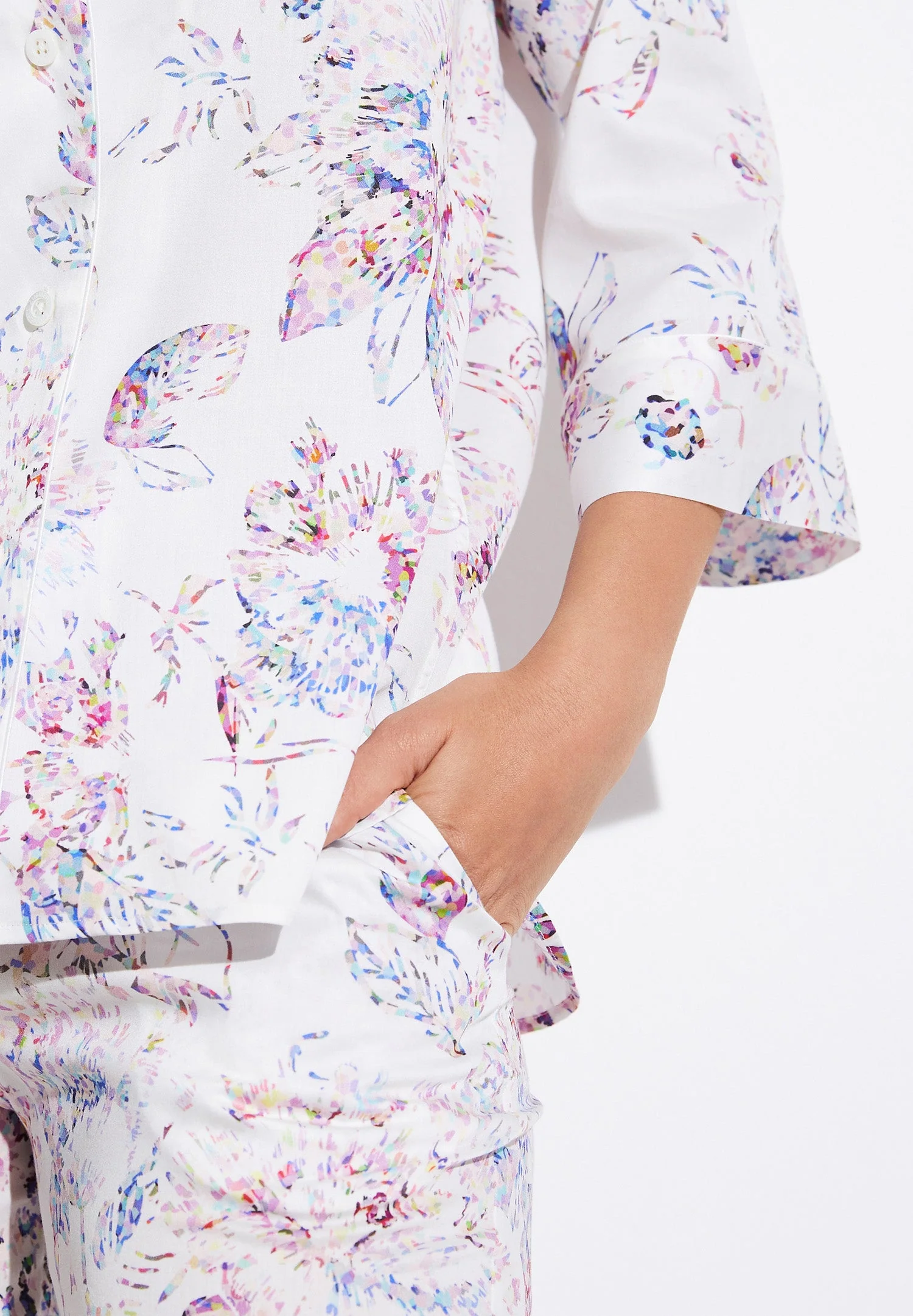 Cotton Sateen Print | Cropped Pyjama 3/4-Ärmel - pixel flowers - Image 4