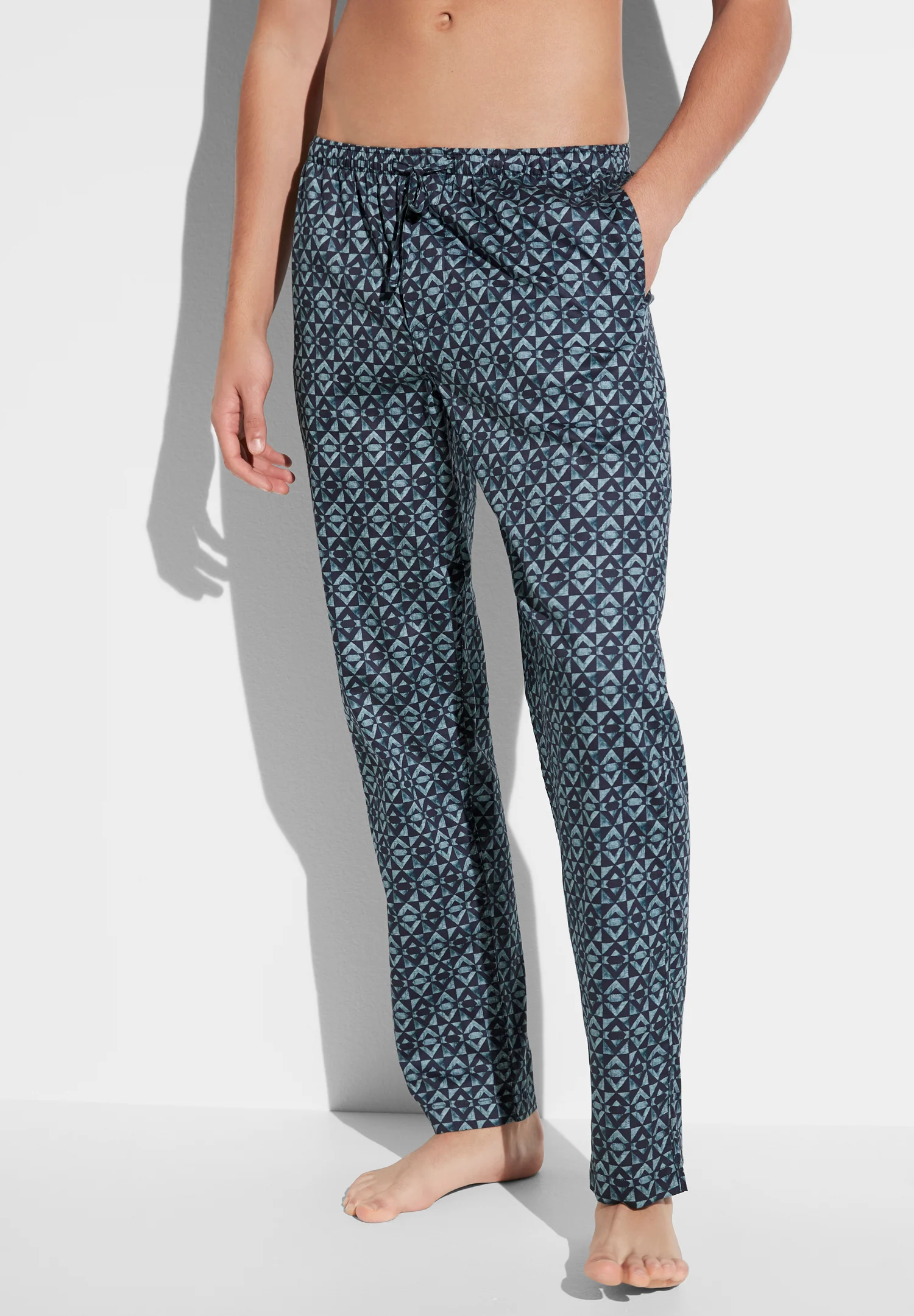 Cotton Sateen Print | Hose lang - geo blues