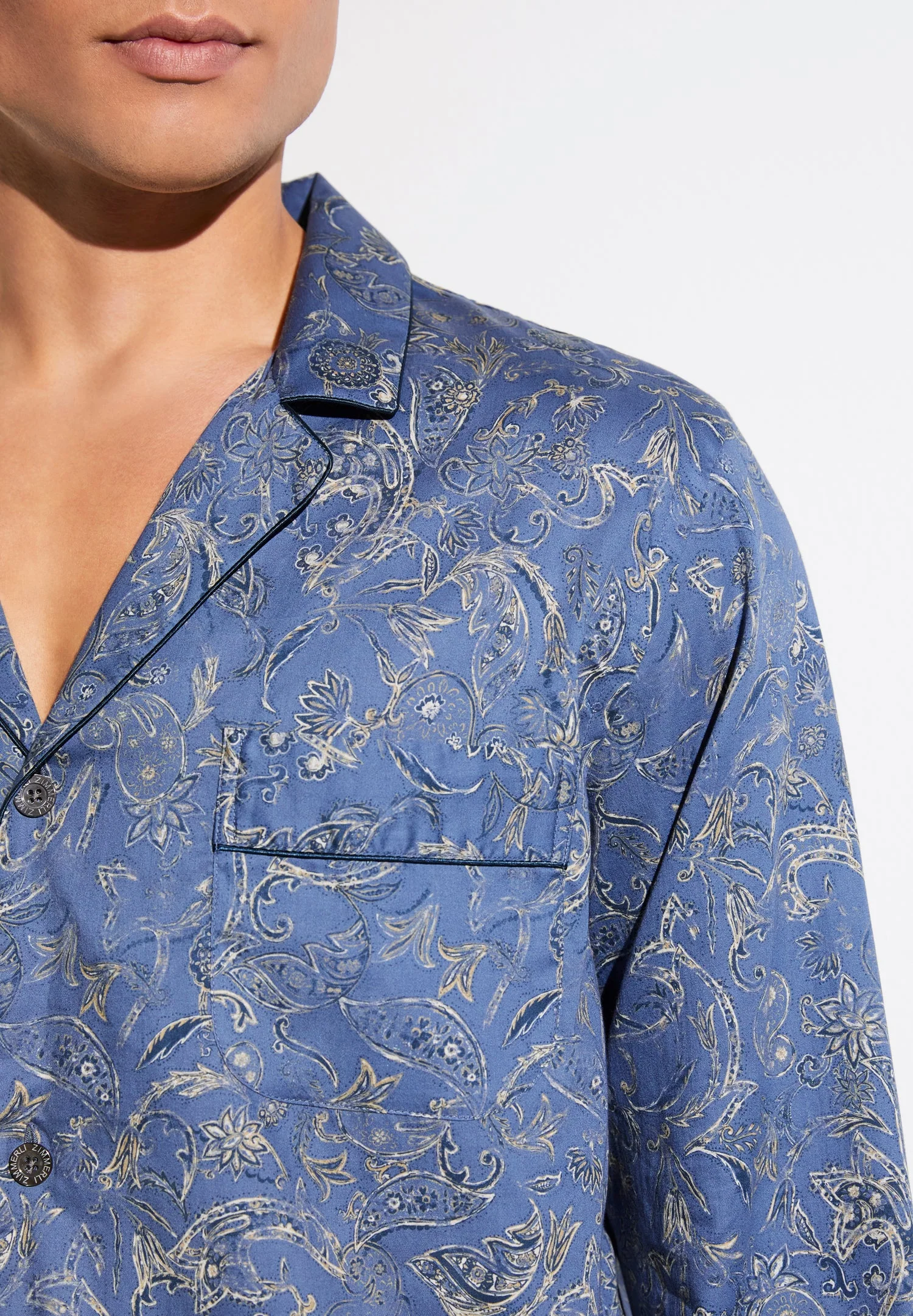 Cotton Sateen Print | Pyjama lang - summer-paisley blue - Image 3