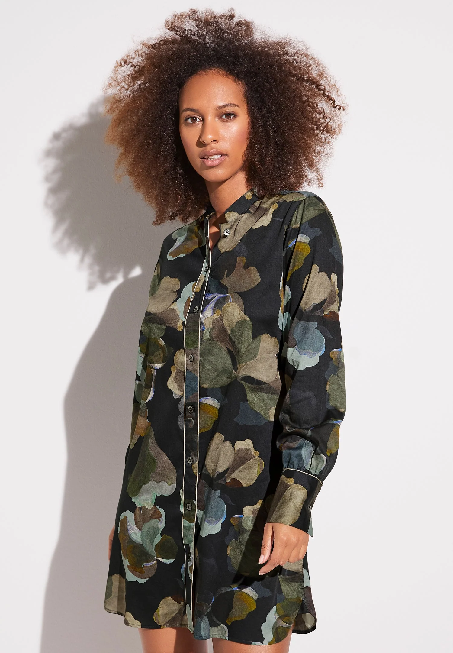 Cotton Sateen Print | Sleepshirt langarm - florals blue