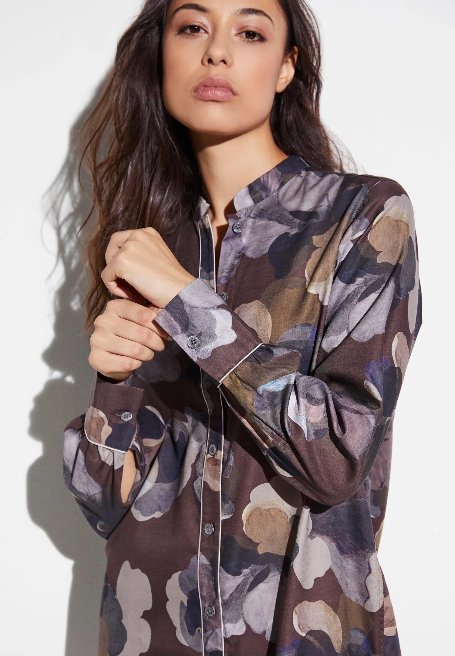 Cotton Sateen Print | Sleepshirt langarm - florals brown - Image 3