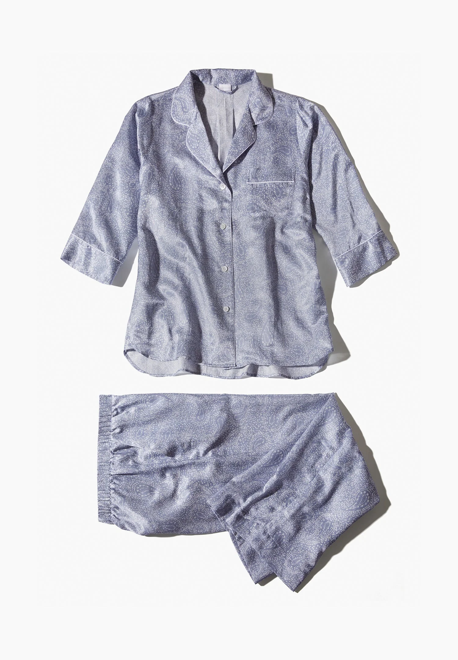Cotton/Silk Print | Cropped Pyjama 3/4-Ärmel - paisley blue - Image 6