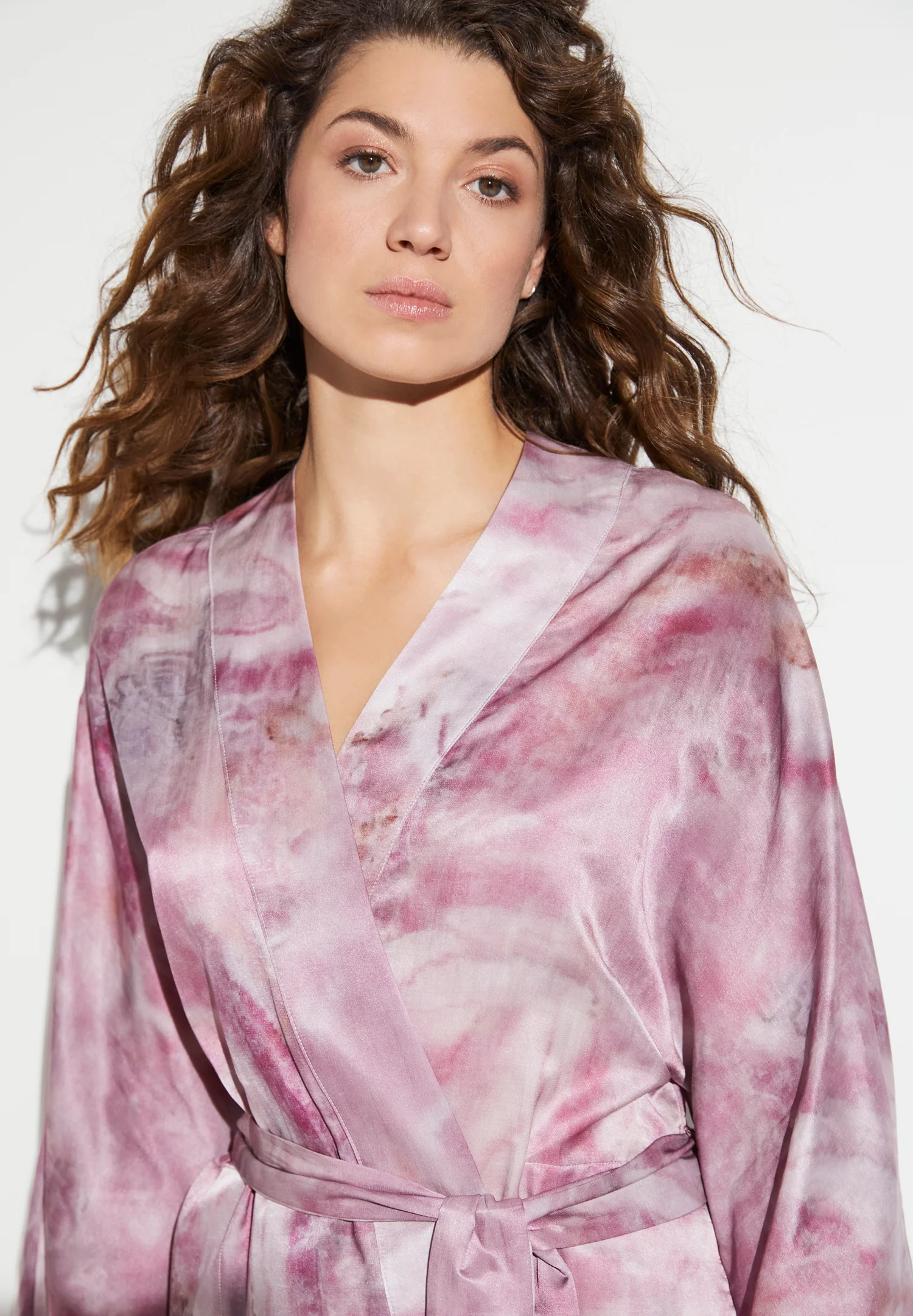 Cotton/Silk Print | Morgenmantel lang - shades of marble - Image 3