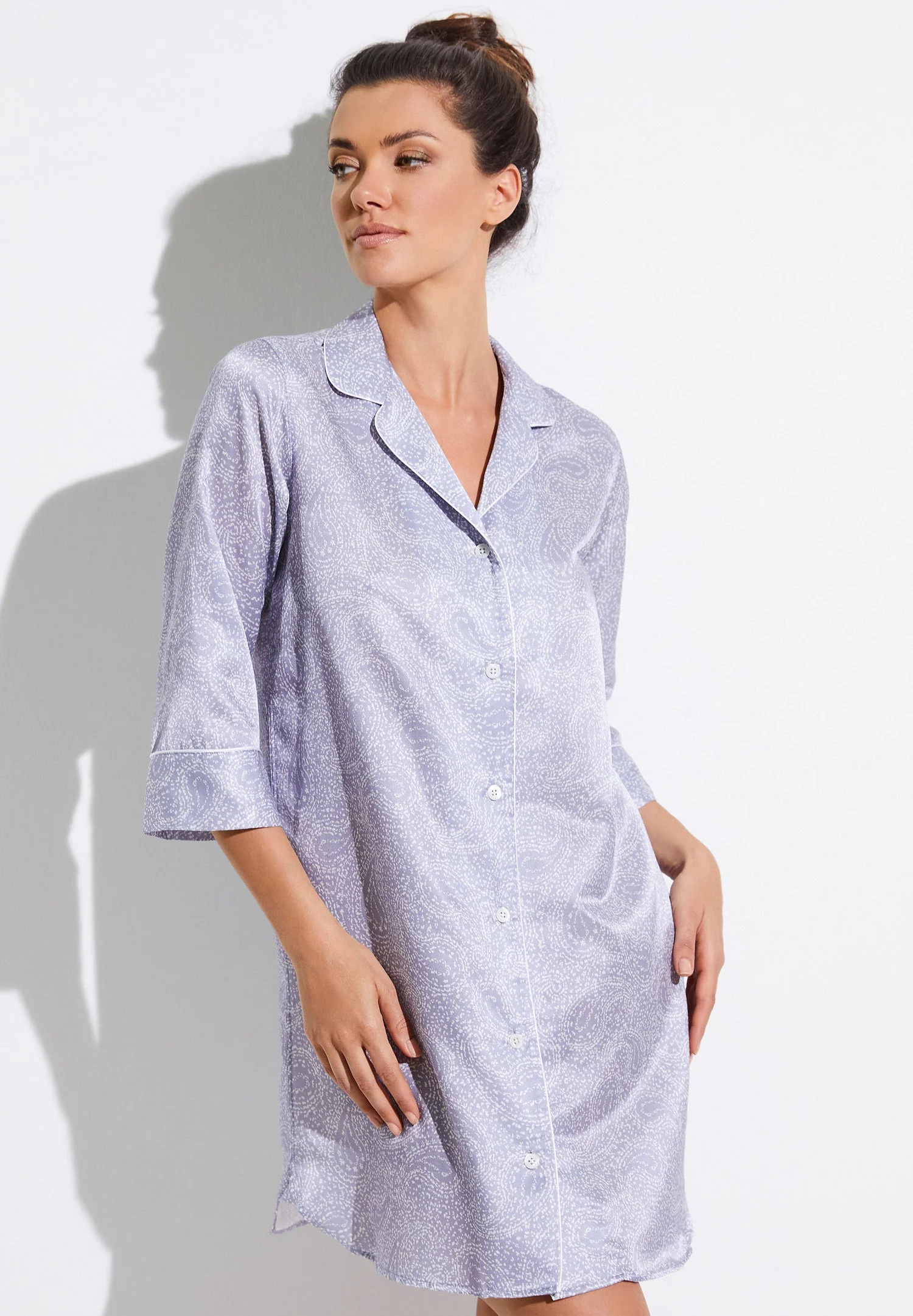 Cotton/Silk Print | Sleepshirt 3/4-Ärmel - paisley blue