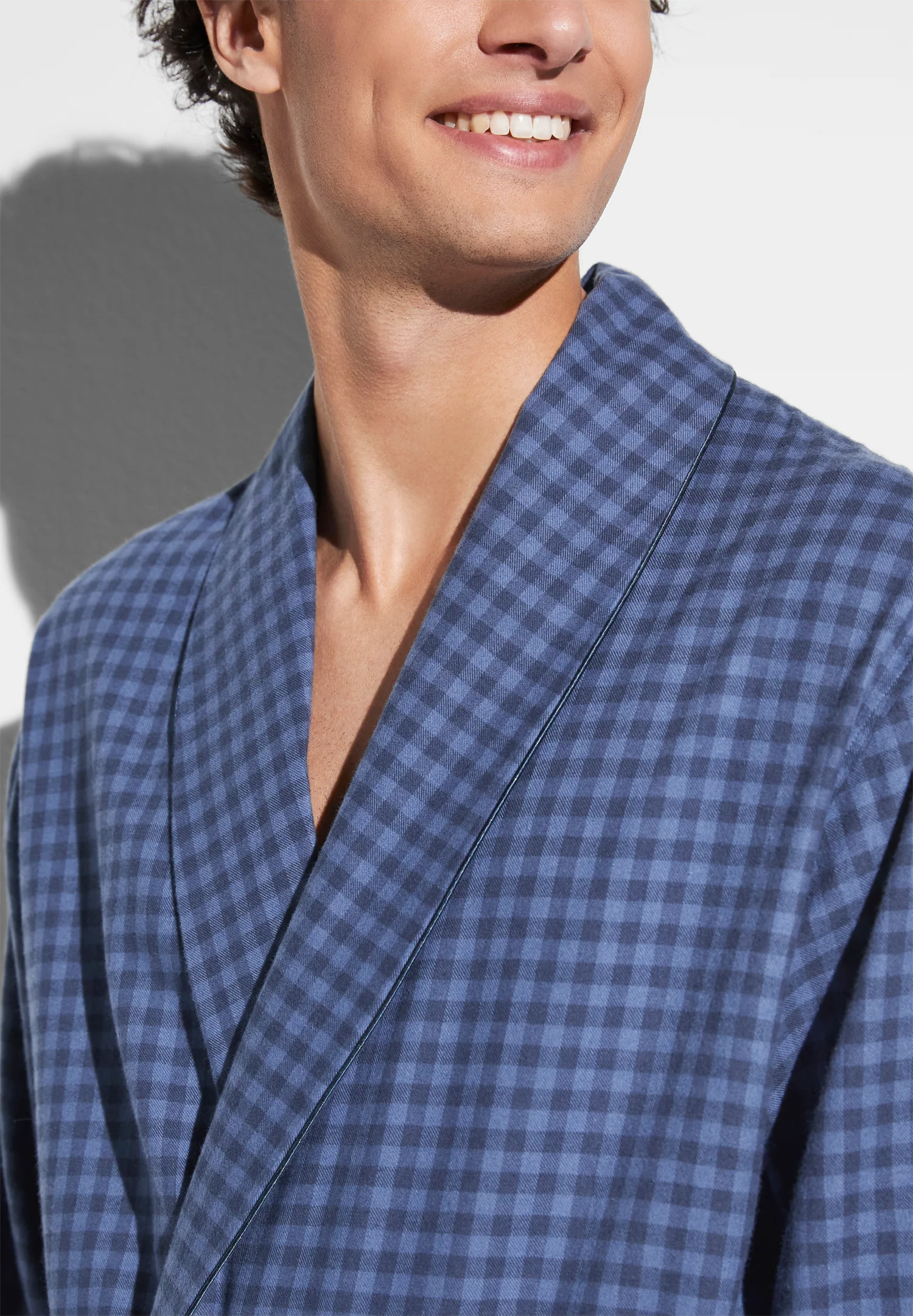 Cozy Flannel | Morgenmantel lang - blue check - Image 3