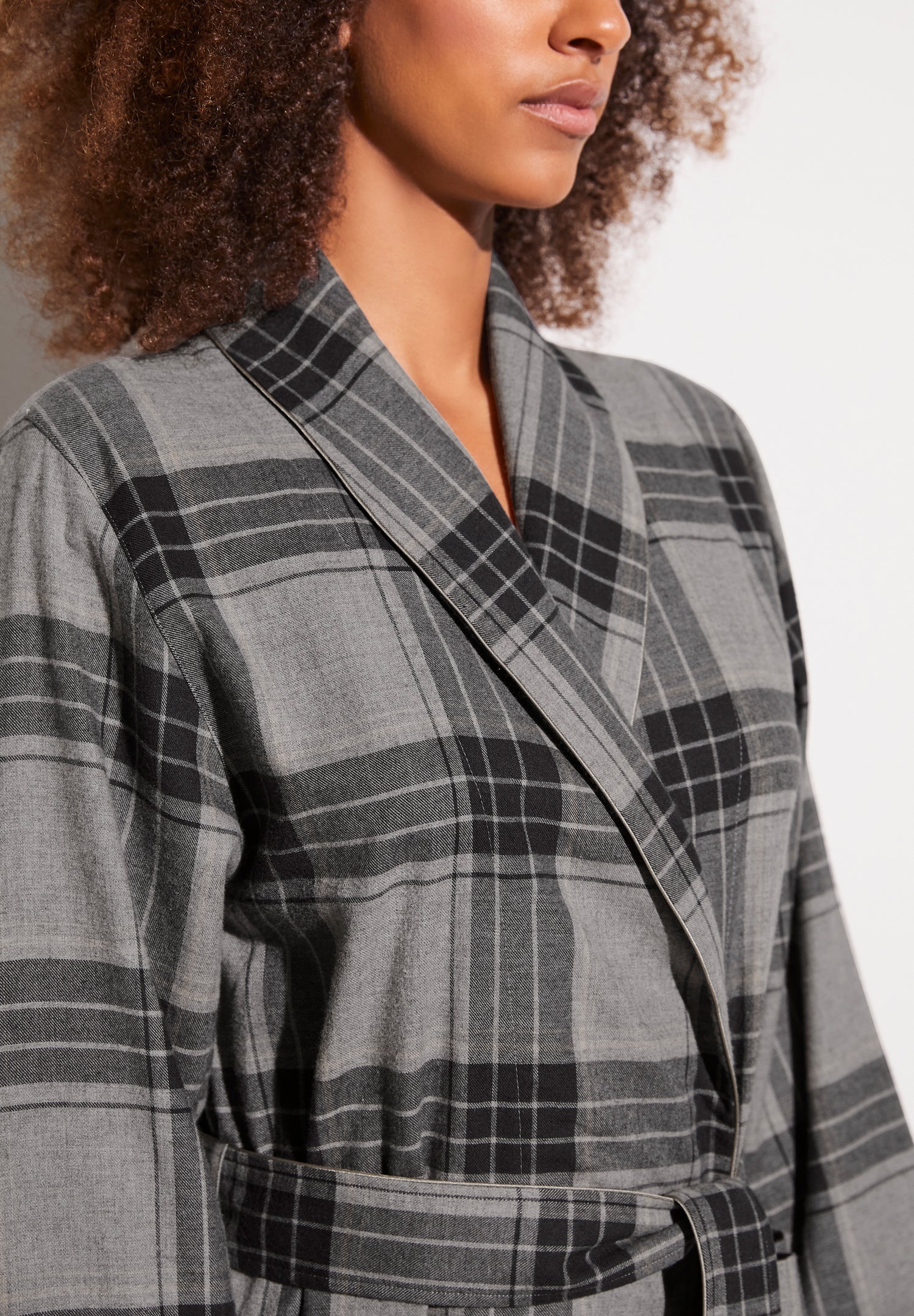 Cozy Flannel | Morgenmantel lang - grey check - Image 3