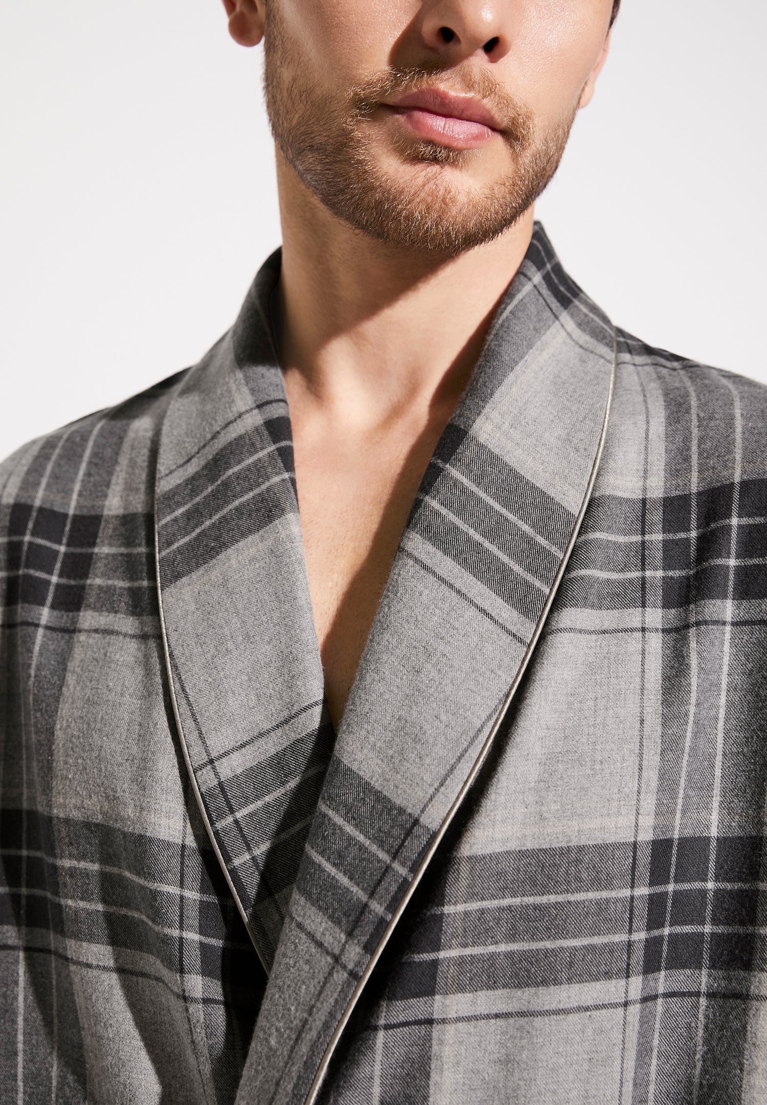 Cozy Flannel | Morgenmantel lang - grey check - Image 4