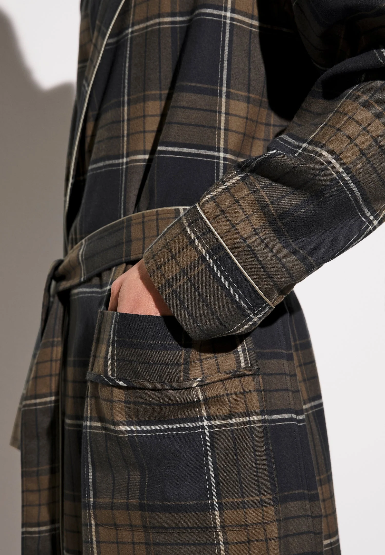 Cozy Flannel | Morgenmantel lang - navy check - Image 3