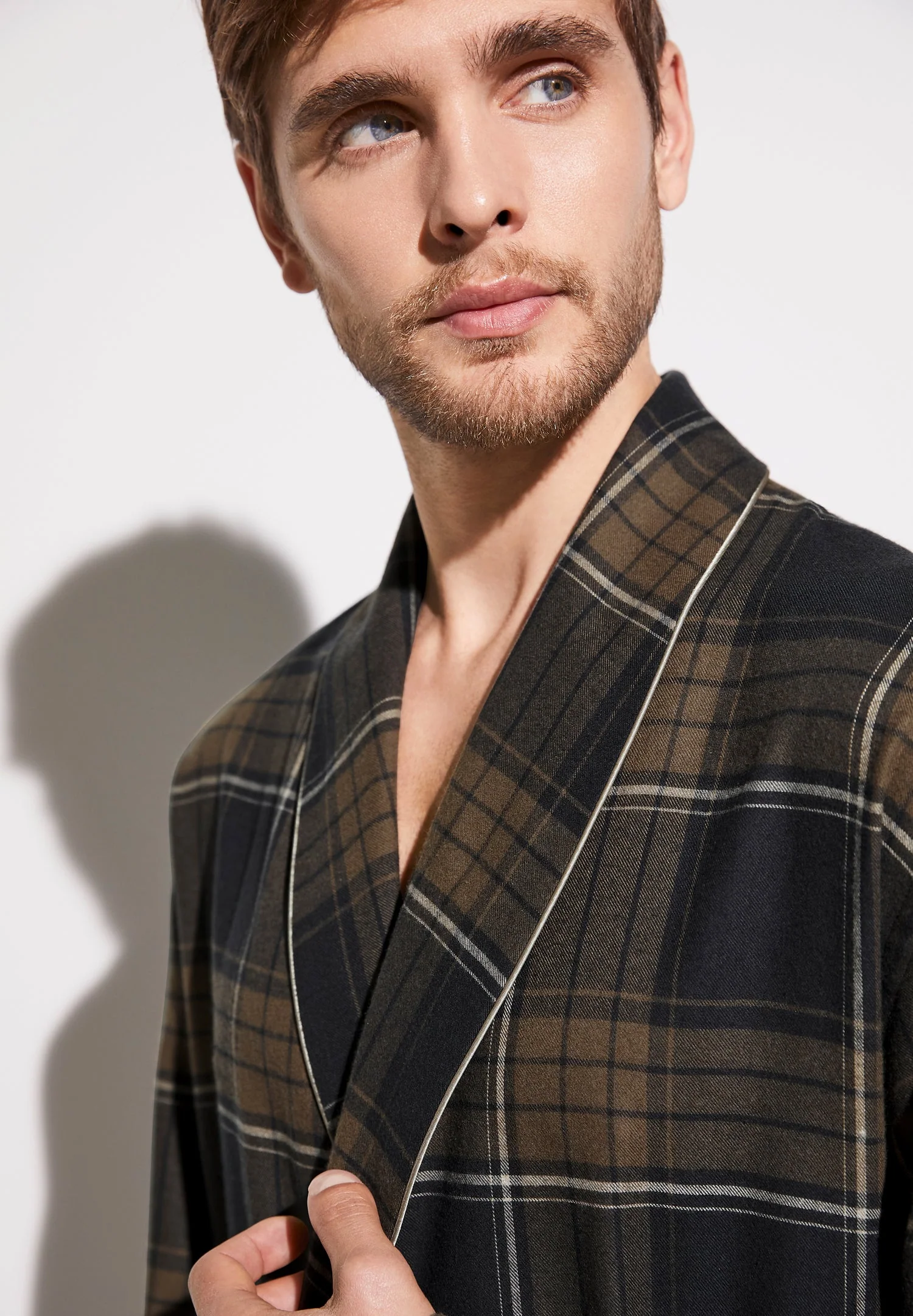 Cozy Flannel | Morgenmantel lang - navy check - Image 4