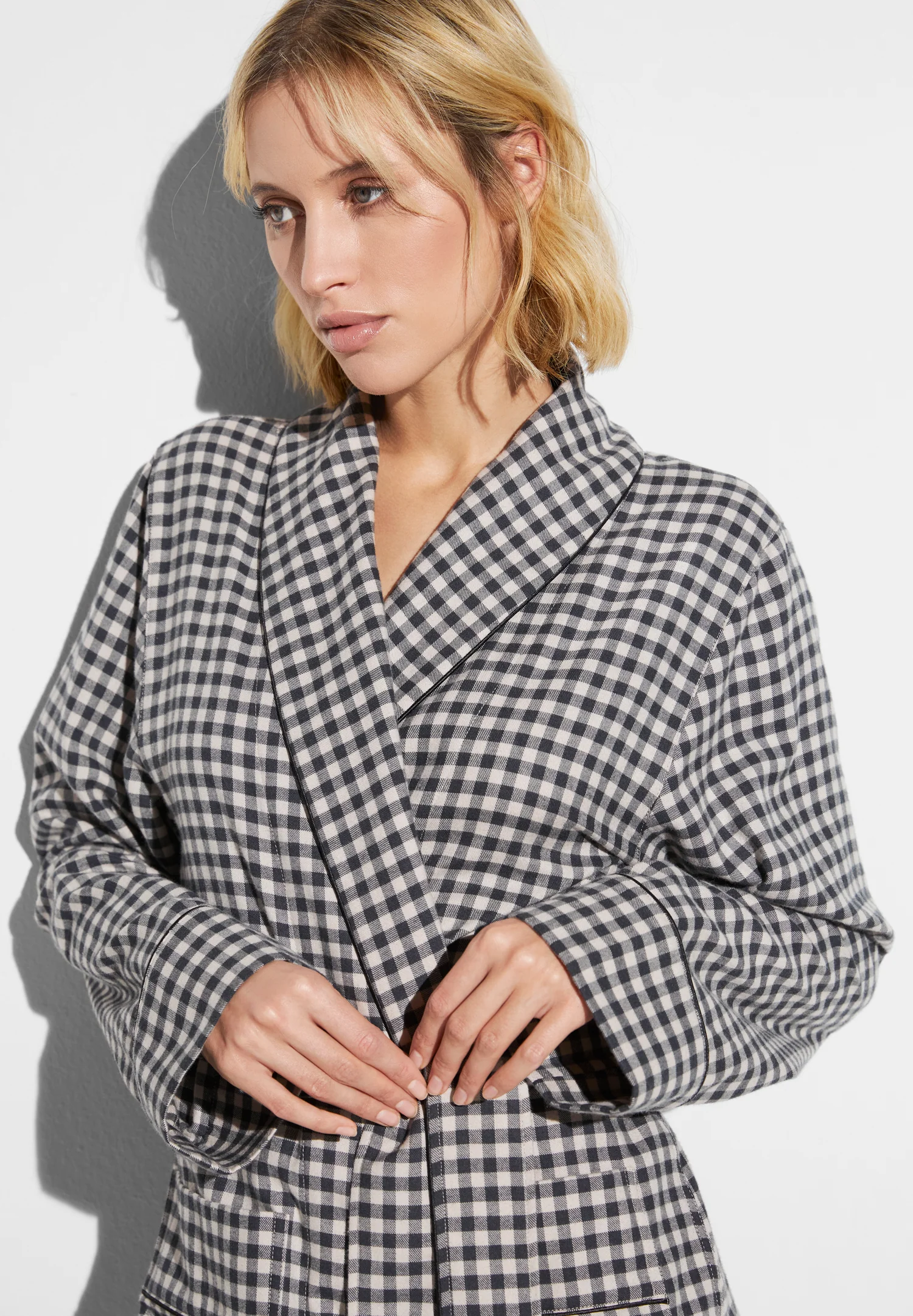 Cozy Flannel | Morgenmantel lang - oat check - Image 4