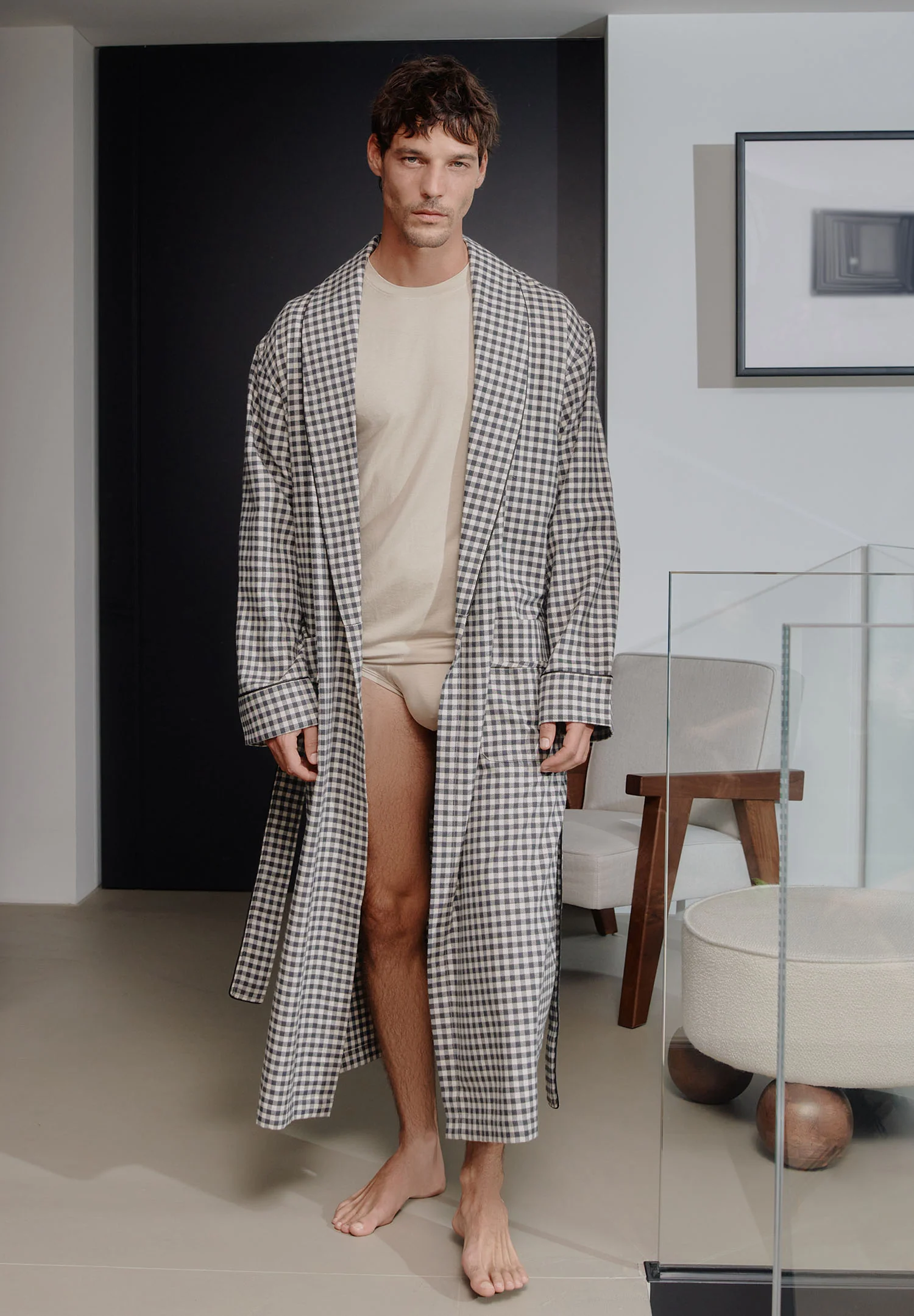 Cozy Flannel | Morgenmantel lang - oat check - Image 3