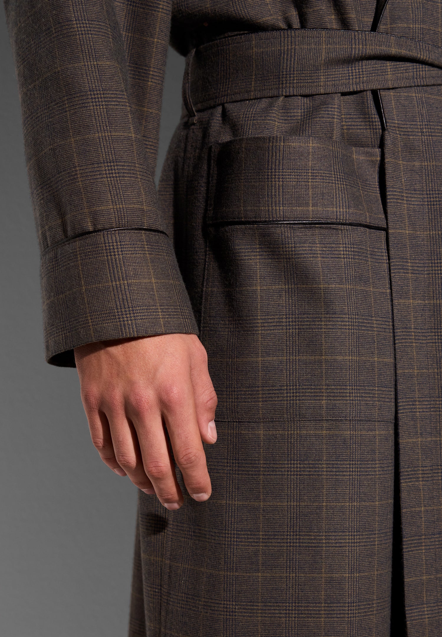 Cozy Flannel | Morgenmantel lang - olive check - Image 5