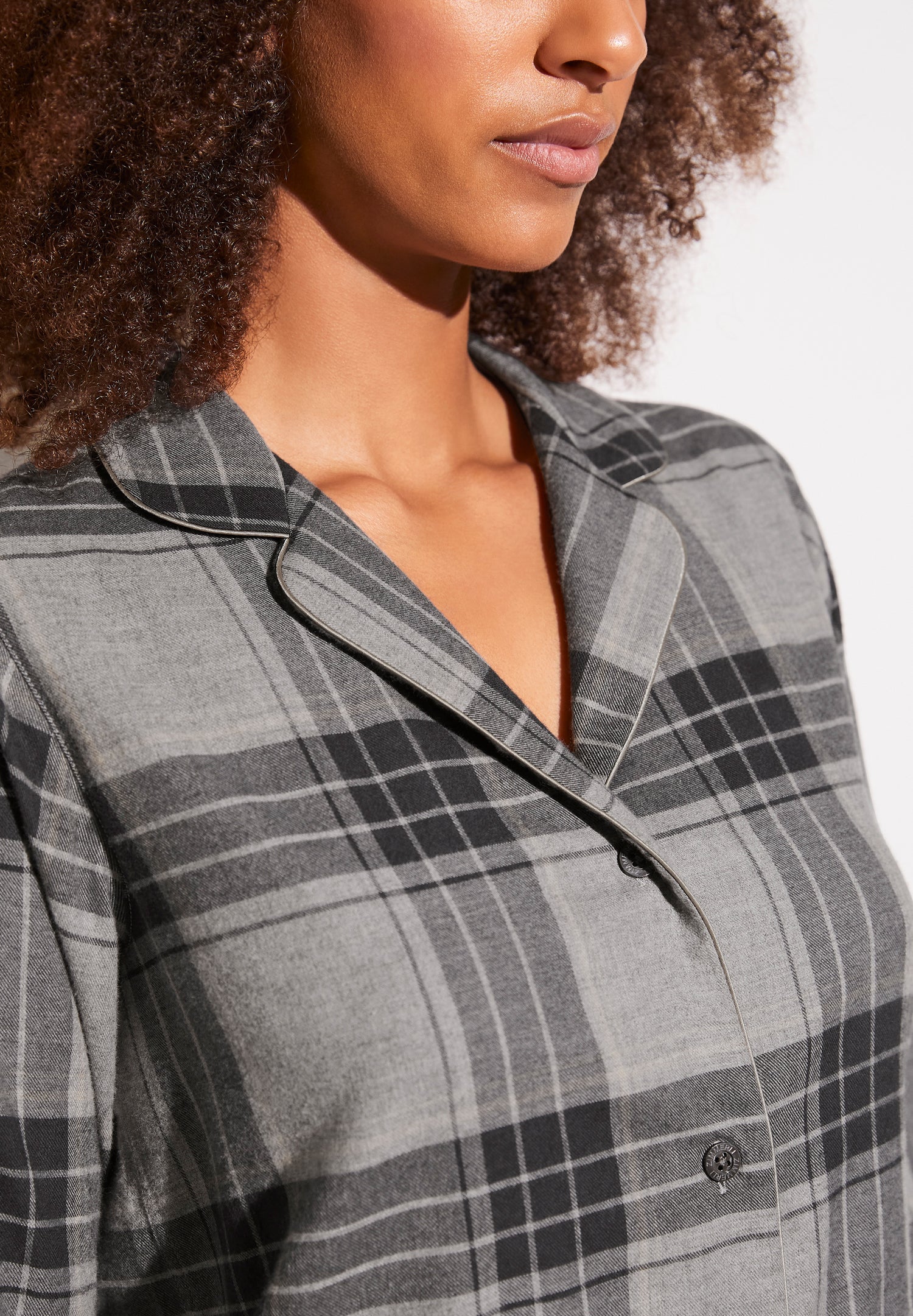 Cozy Flannel | Sleepshirt langarm - grey check - Image 3