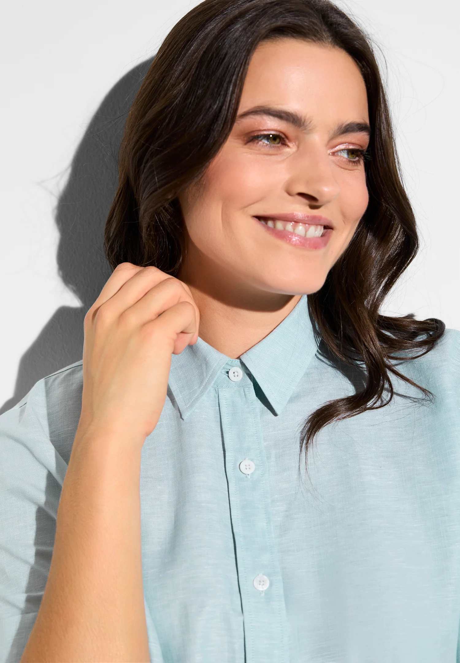 Linen Blend | Durchgeknöpftes Hemd kurzarm - sea blue - Image 3