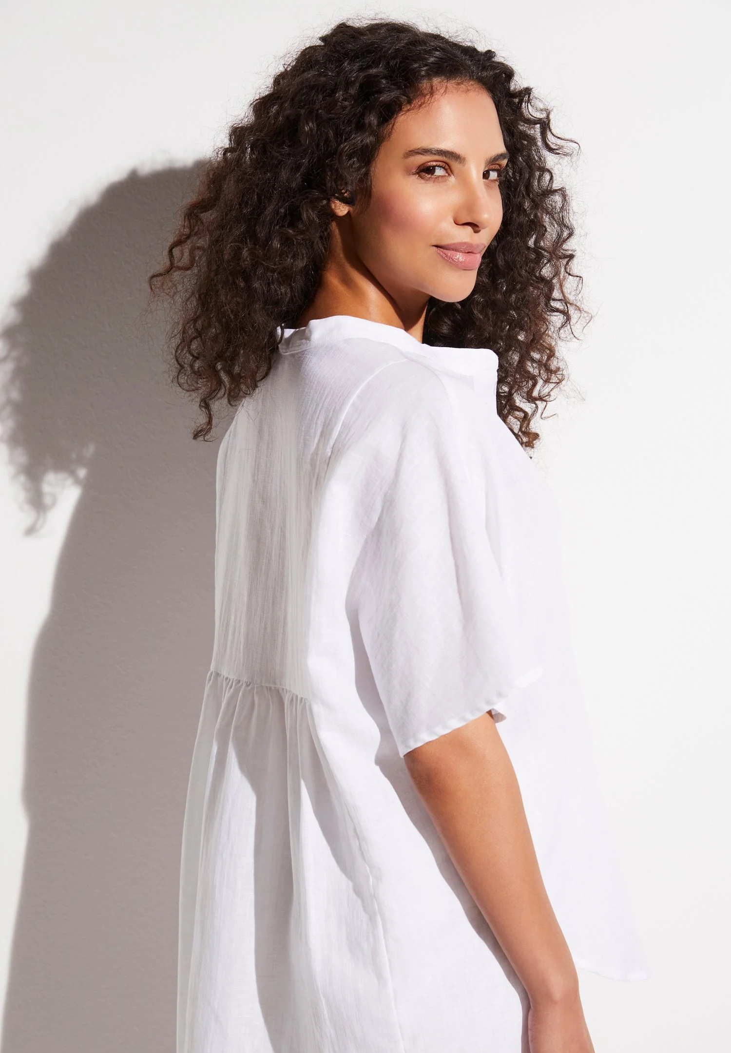 Linen Blend | Durchgeknöpftes Shirt kurzarm - weiss - Image 5