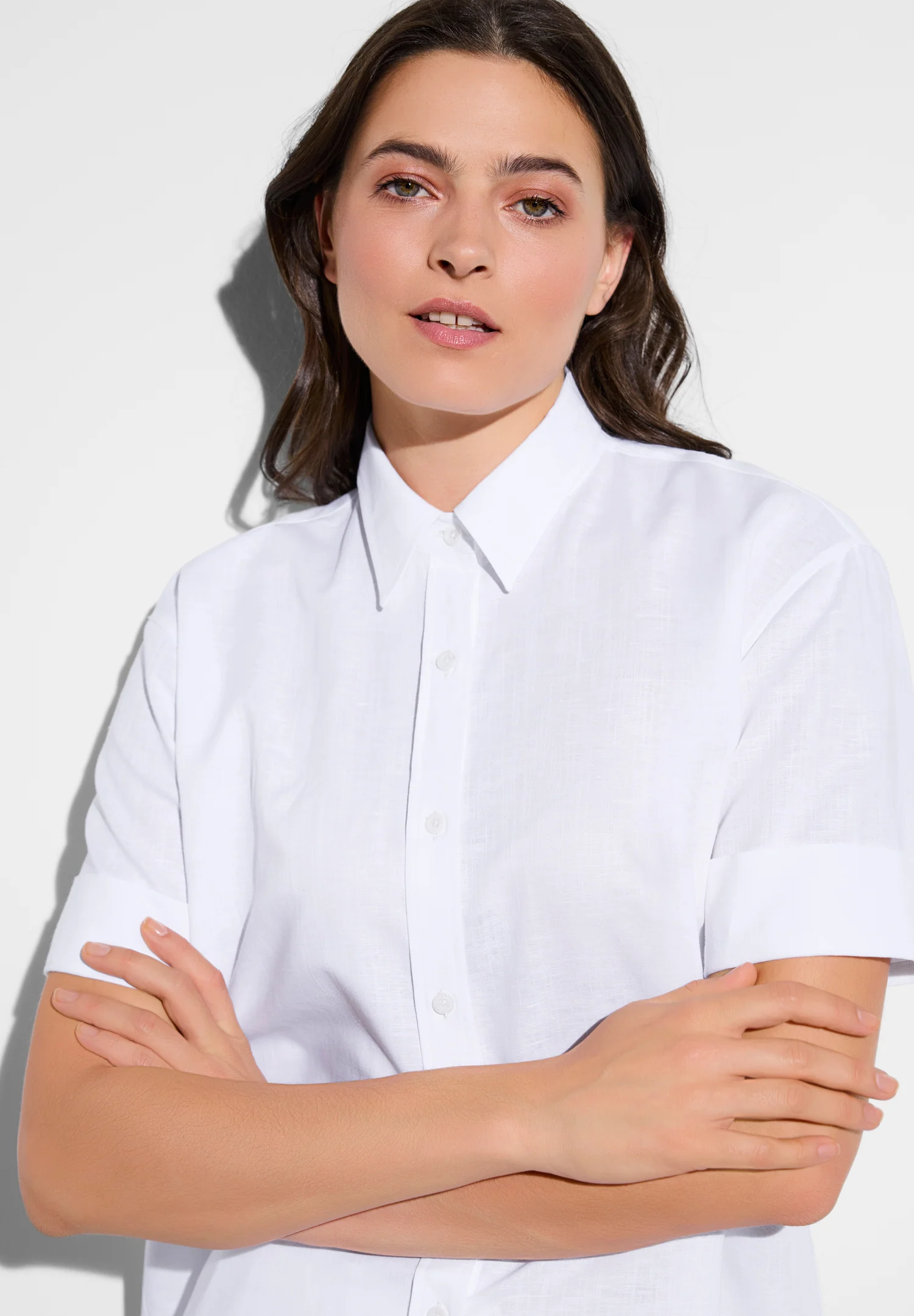 Linen Blend | Durchgeknöpftes Hemd kurzarm - weiss - Image 4