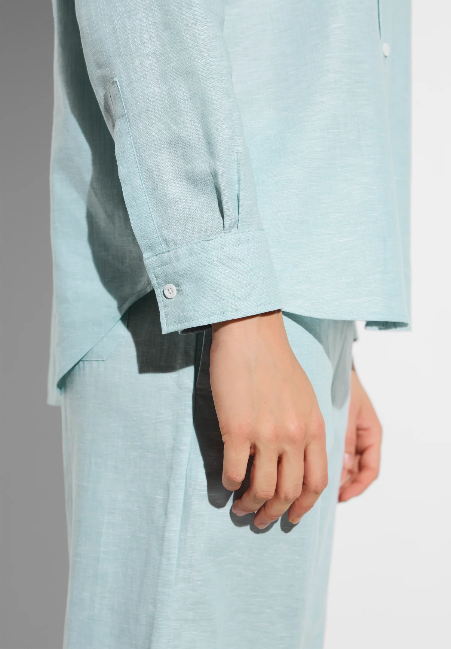 Linen Blend | Durchgeknöpftes Hemd langarm - sea blue - Image 3