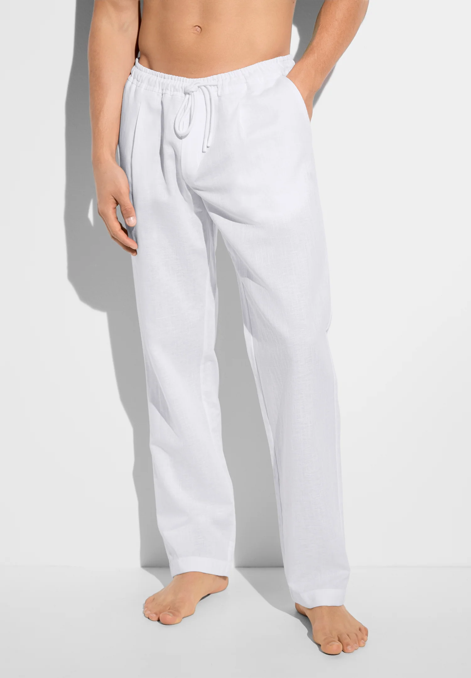 Linen Blend | Hose lang - weiss
