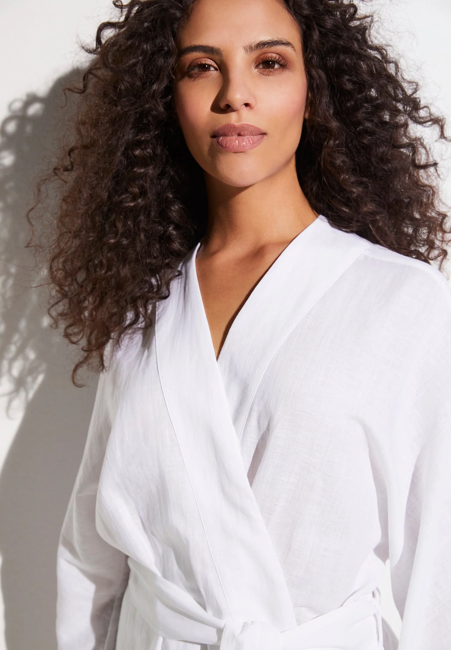 Linen Blend | Morgenmantel kurz - weiss - Image 4