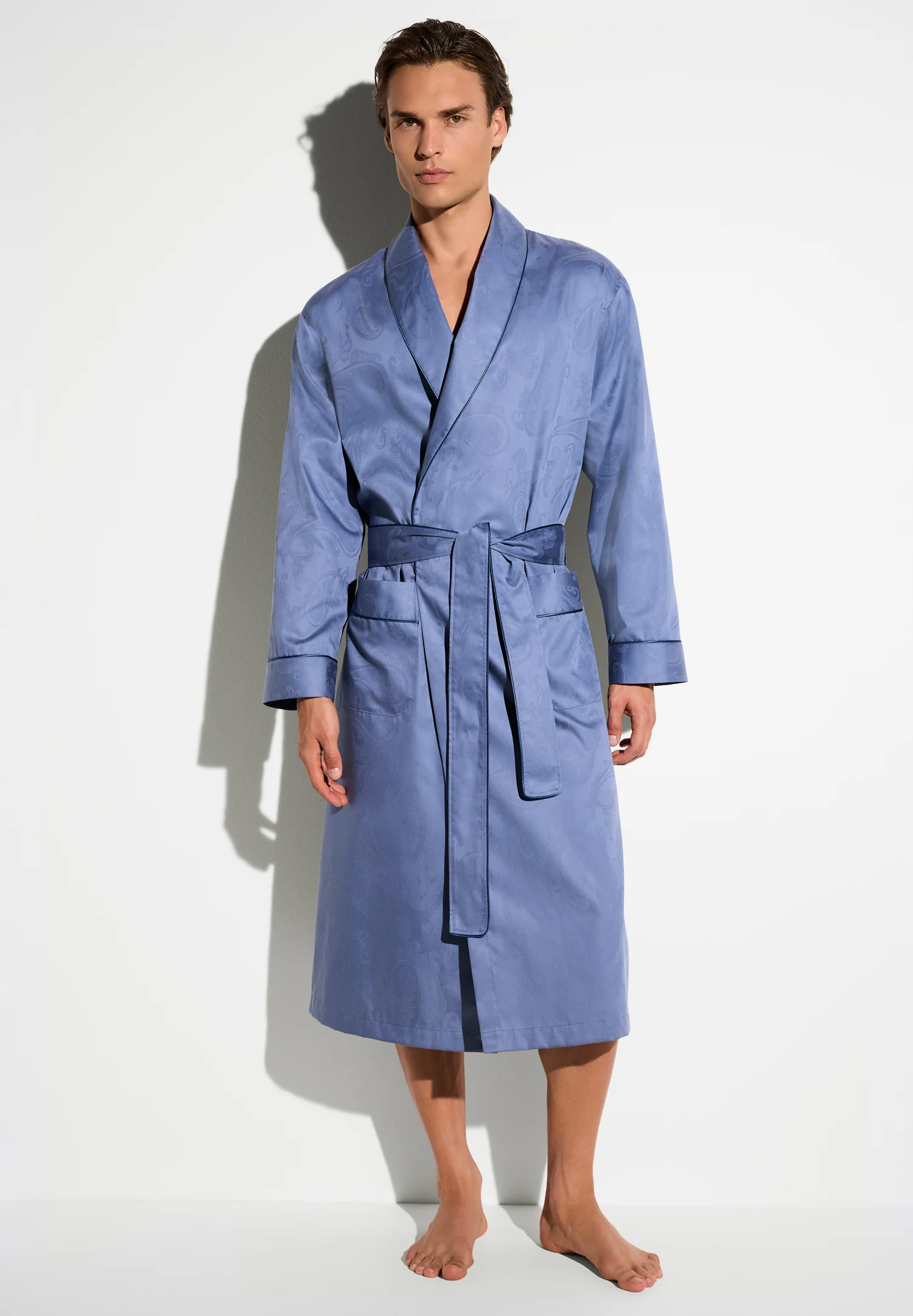 Luxury Jacquard | Morgenmantel lang - blue