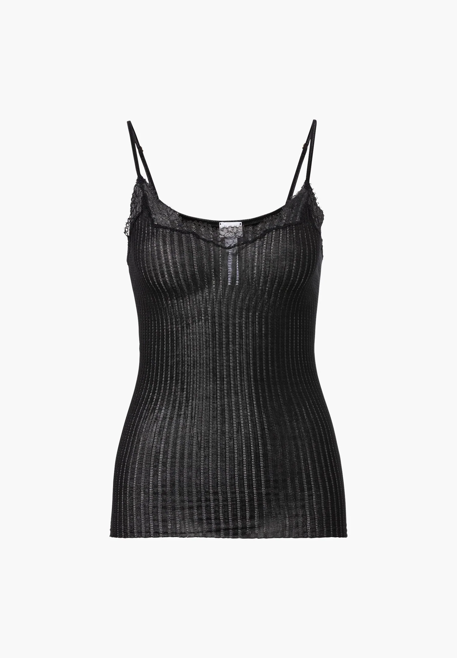 Maude Privé | Spaghetti Top aus Ajouré-Rippe mit Spitze aus Calais - schwarz - Image 2