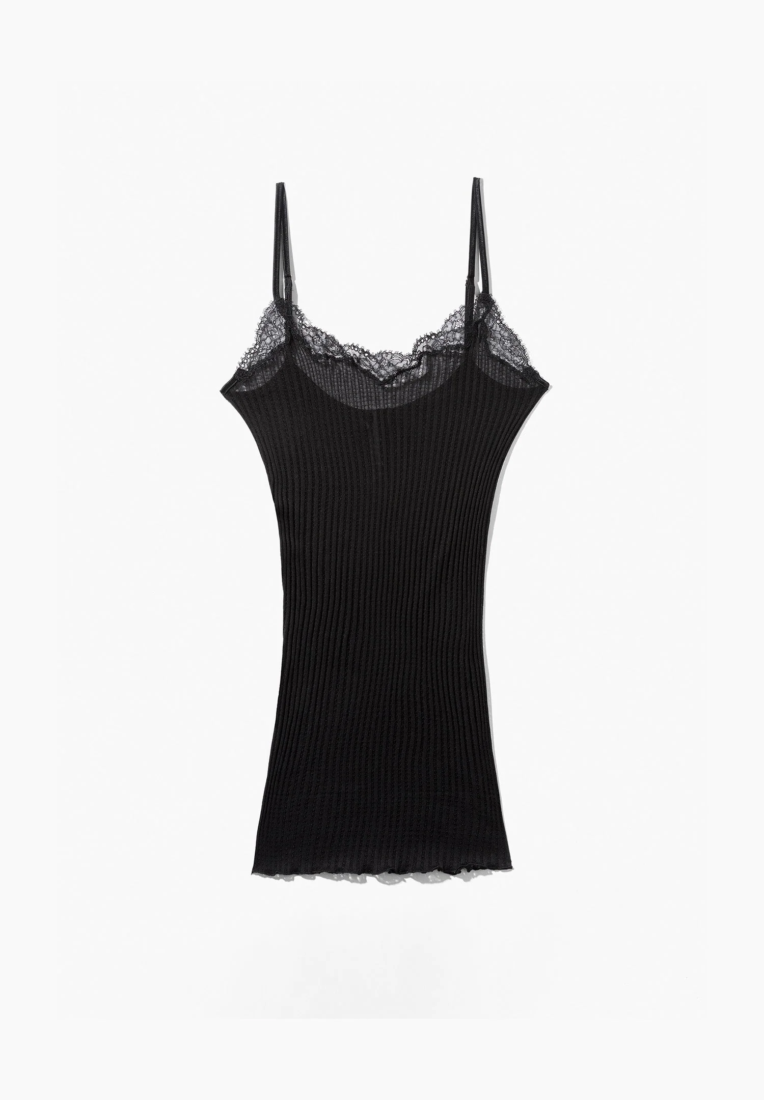 Maude Privé | Spaghetti Top aus Ajouré-Rippe mit Spitze aus Calais - schwarz - Image 5