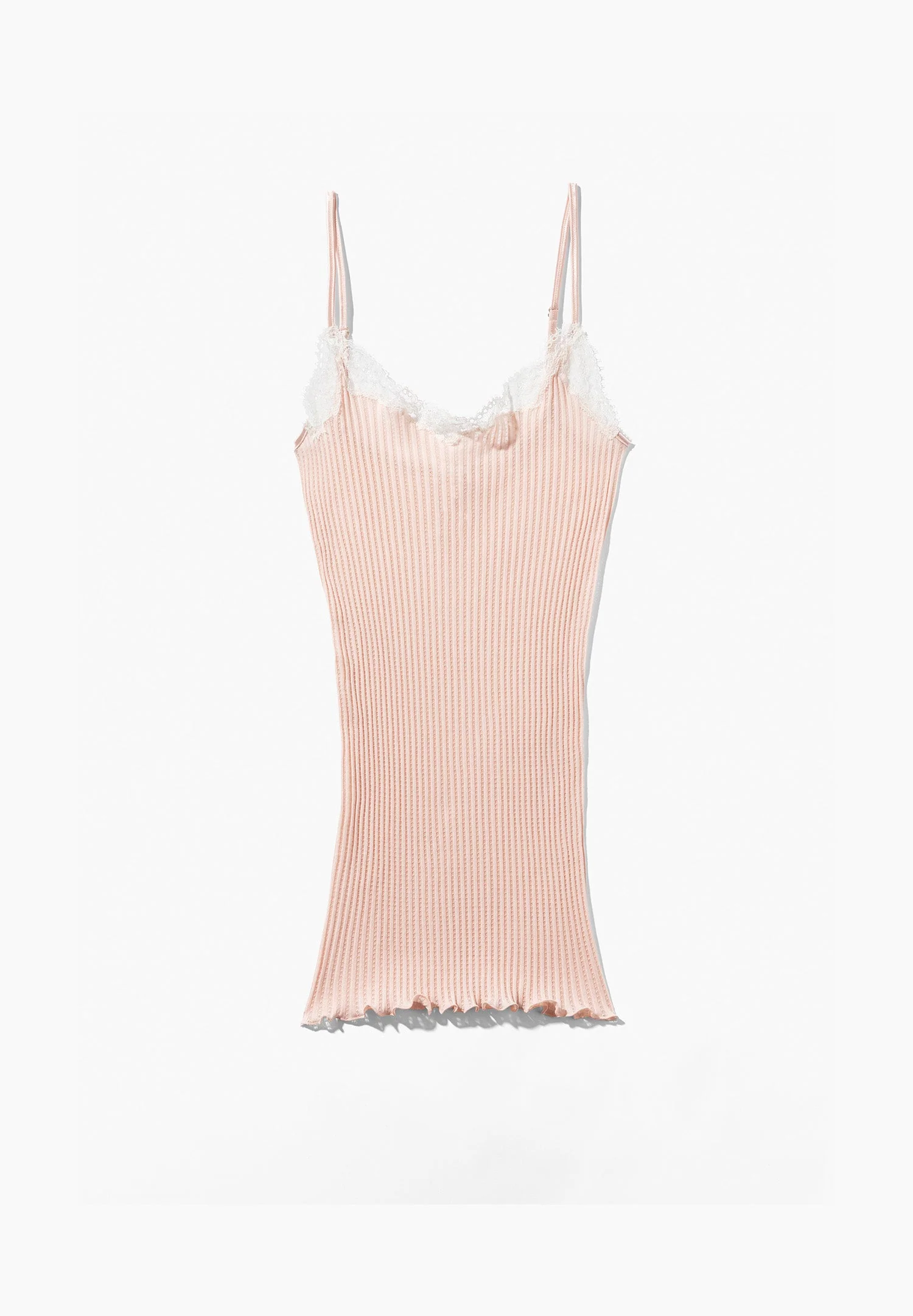 Maude Privé | Spaghetti Top aus Ajouré-Rippe mit Spitze aus Calais - blush - Image 5