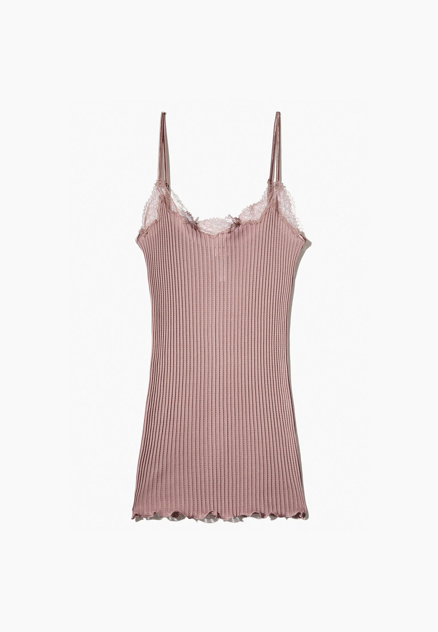 Maude Privé | Spaghetti Top aus Ajouré-Rippe mit Spitze aus Calais - mauve - Image 8