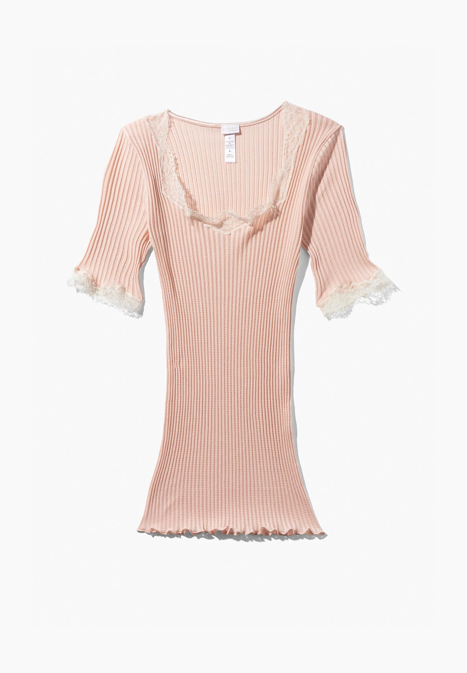Maude Privé | T-Shirt kurzarm aus Ajouré-Rippe mit Spitze aus Calais - blush - Image 5