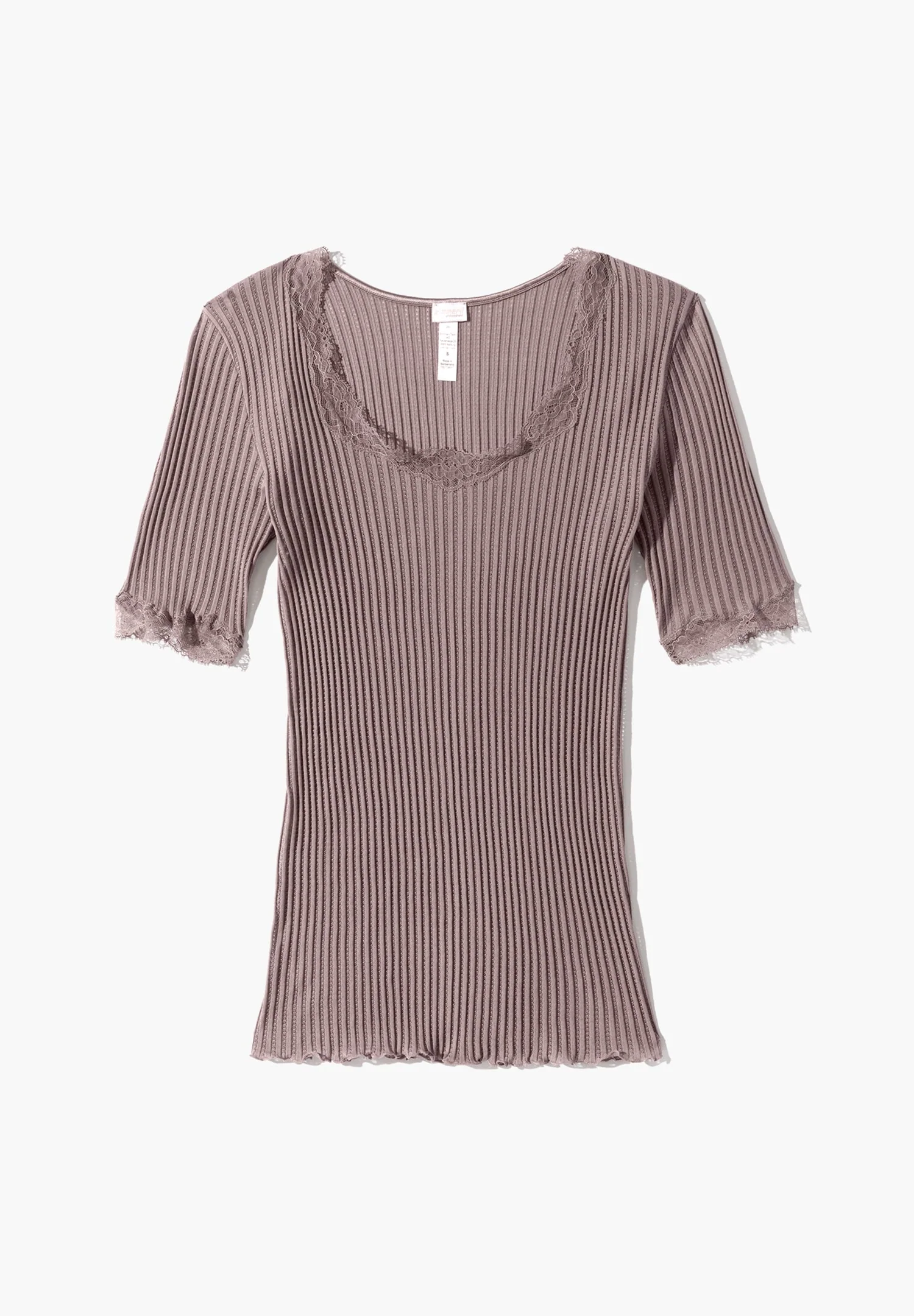 Maude Privé | T-Shirt kurzarm aus Ajouré-Rippe mit Spitze aus Calais - mauve - Image 6
