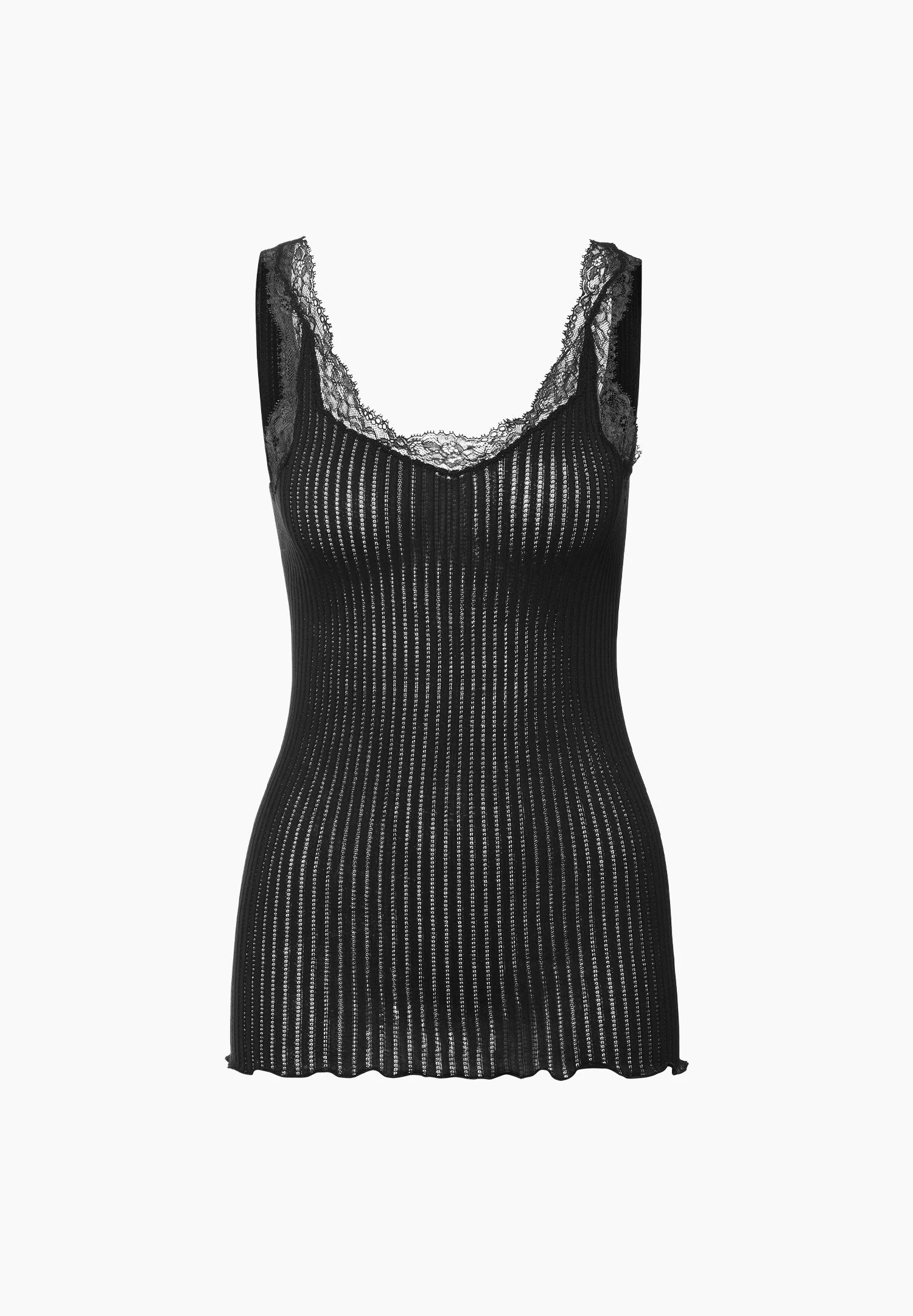 Maude Privé | Top aus Ajouré-Rippe mit Spitze aus Calais - schwarz - Image 2
