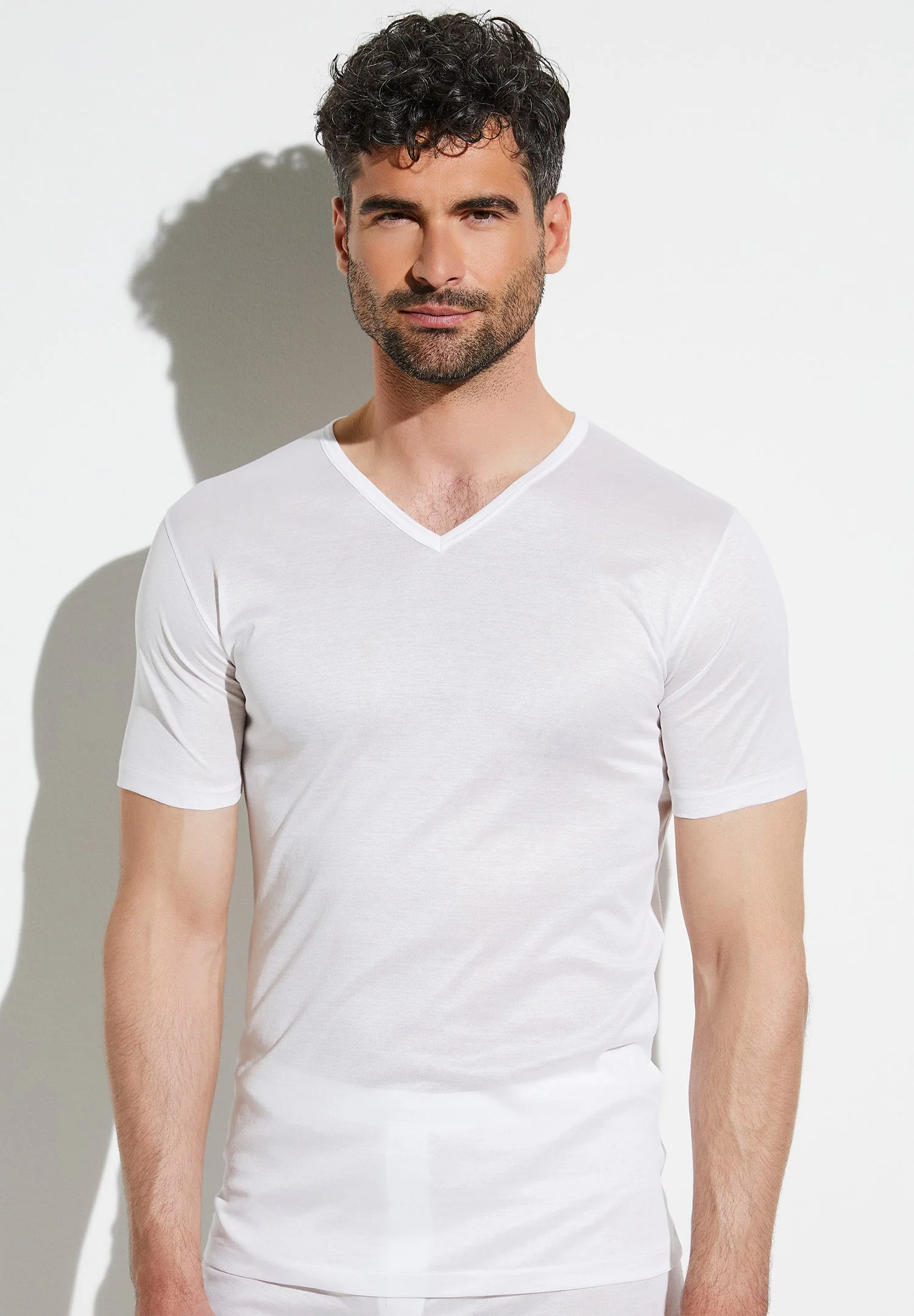 Royal Classic | T-Shirt kurzarm V-Ausschnitt, superfein - weiss