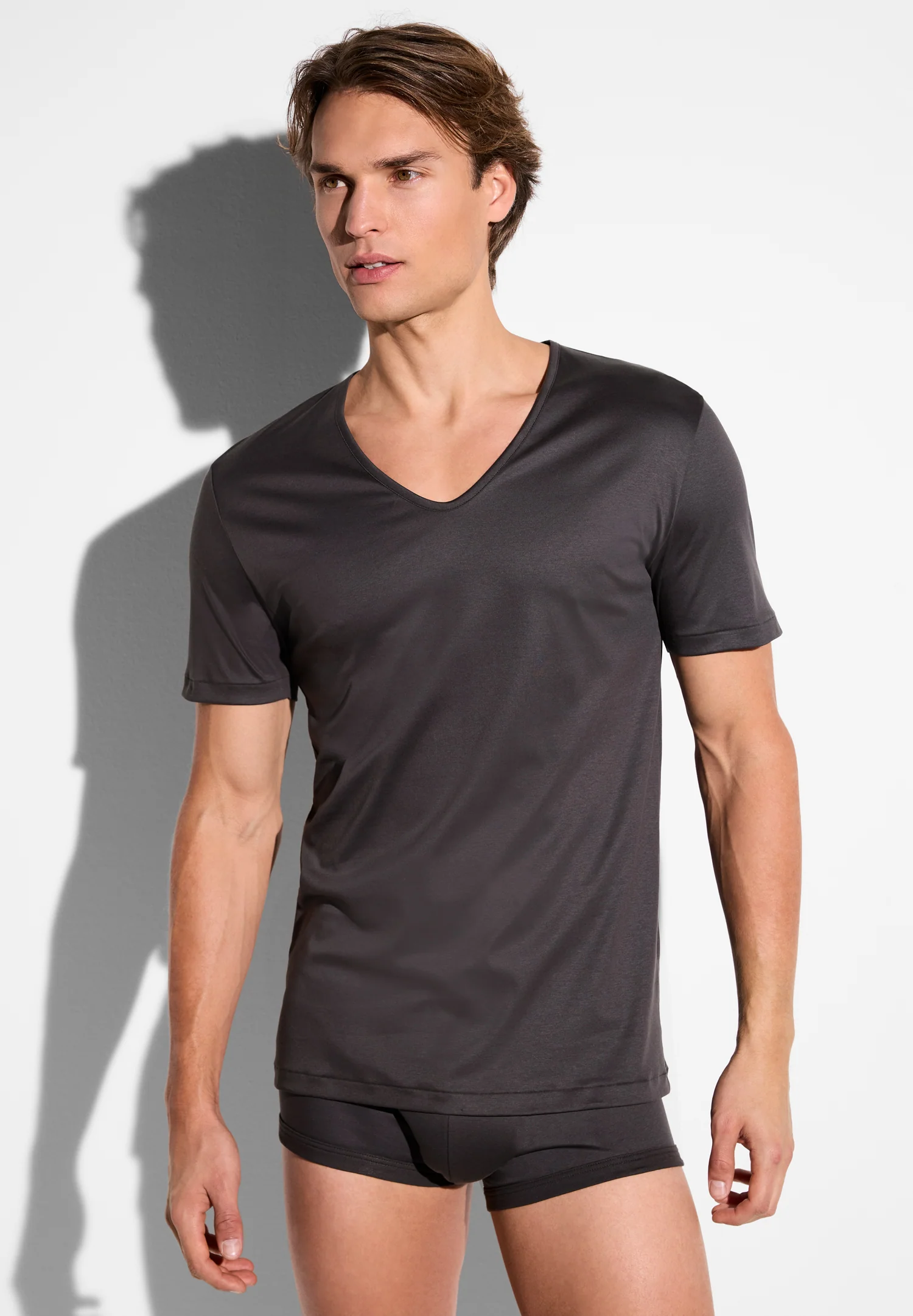 Sea Island | T-Shirt kurzarm V-Ausschnitt - espresso