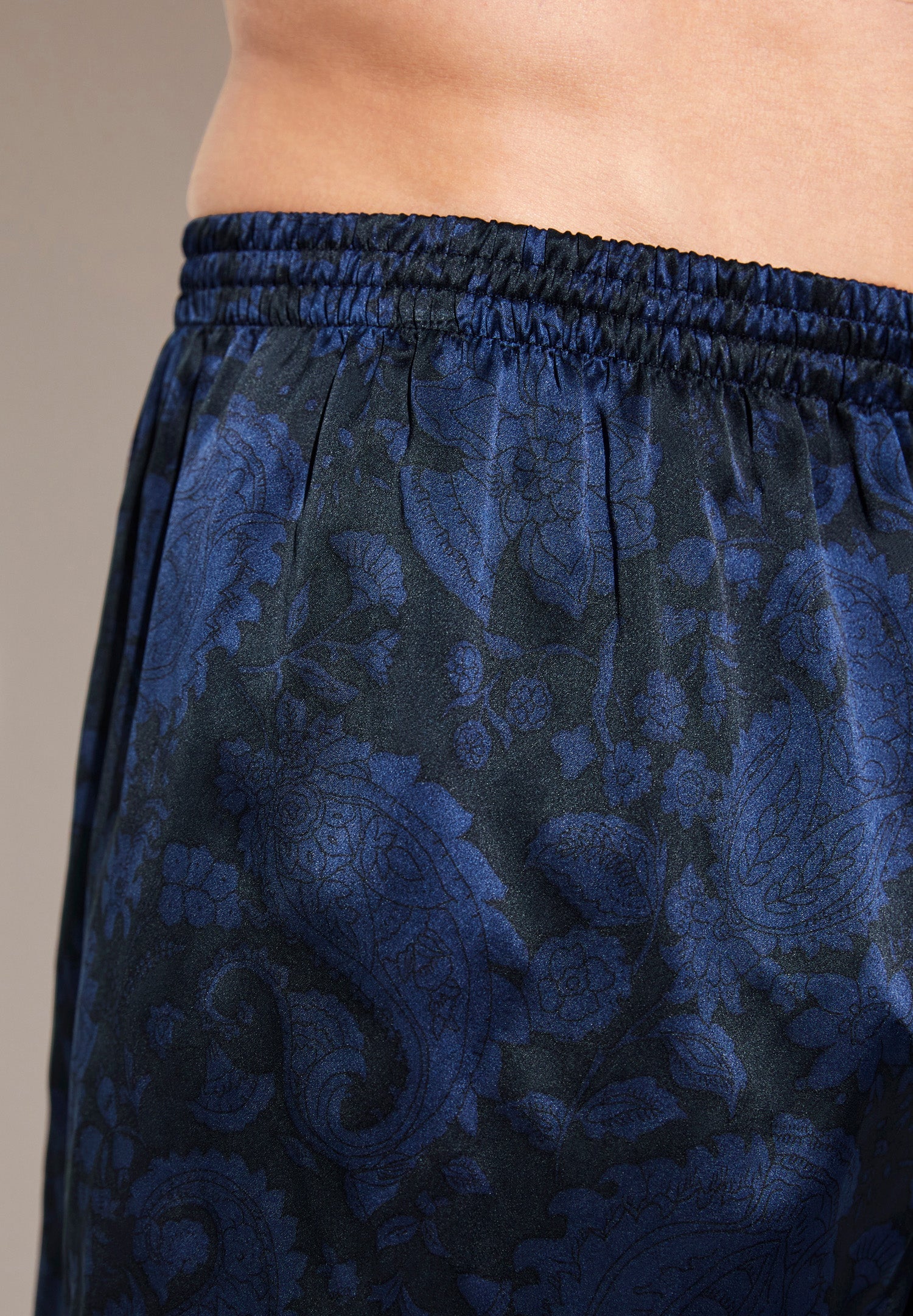 Silk Nightwear | Boxer Shorts - paisley dark blue - Image 3