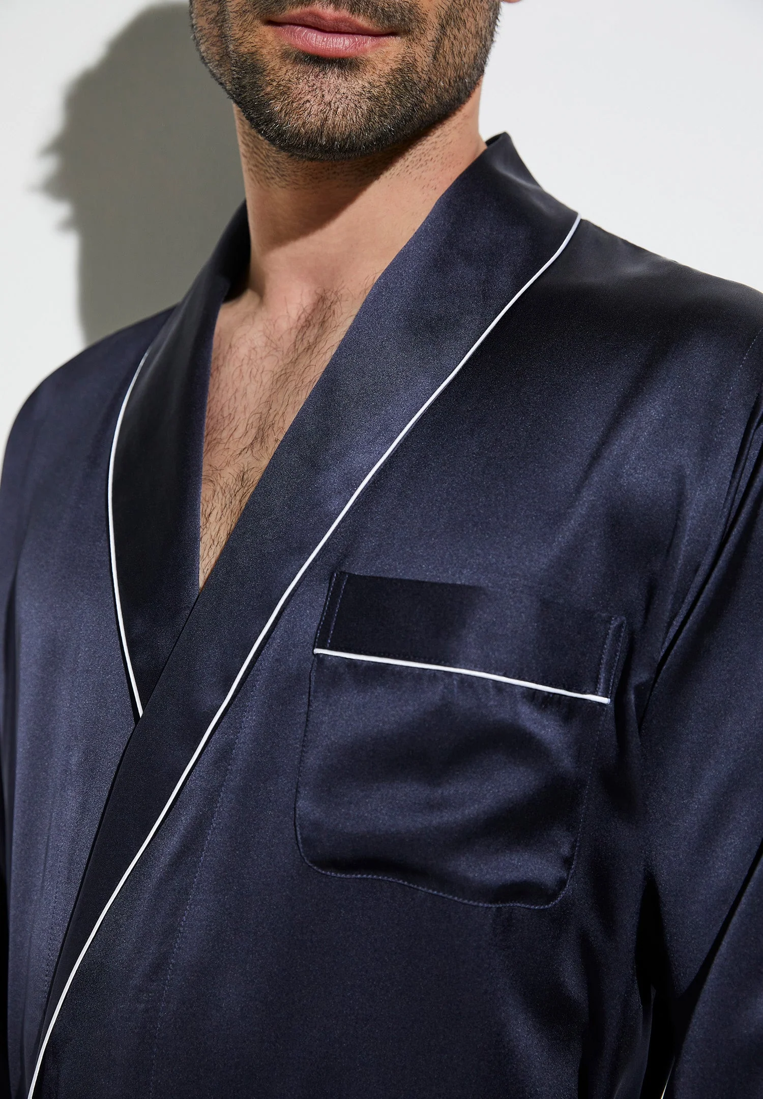 Silk Nightwear | Morgenmantel lang - navy - Image 4