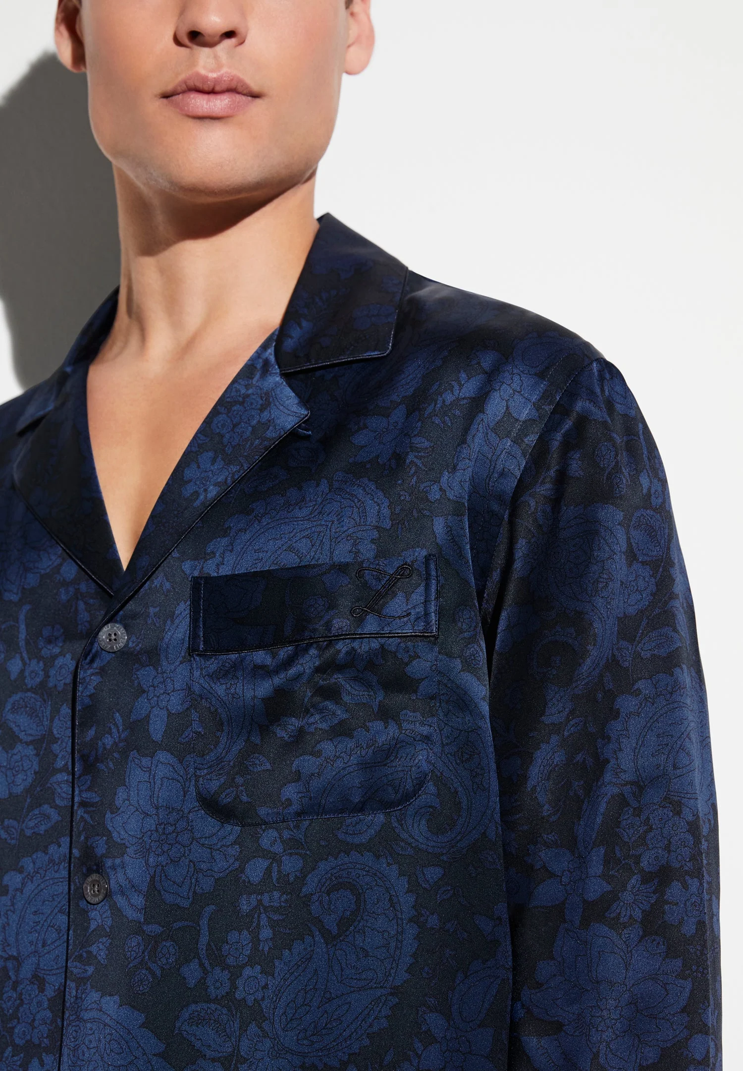 Silk Nightwear | Pyjama lang - paisley dark blue - Image 3