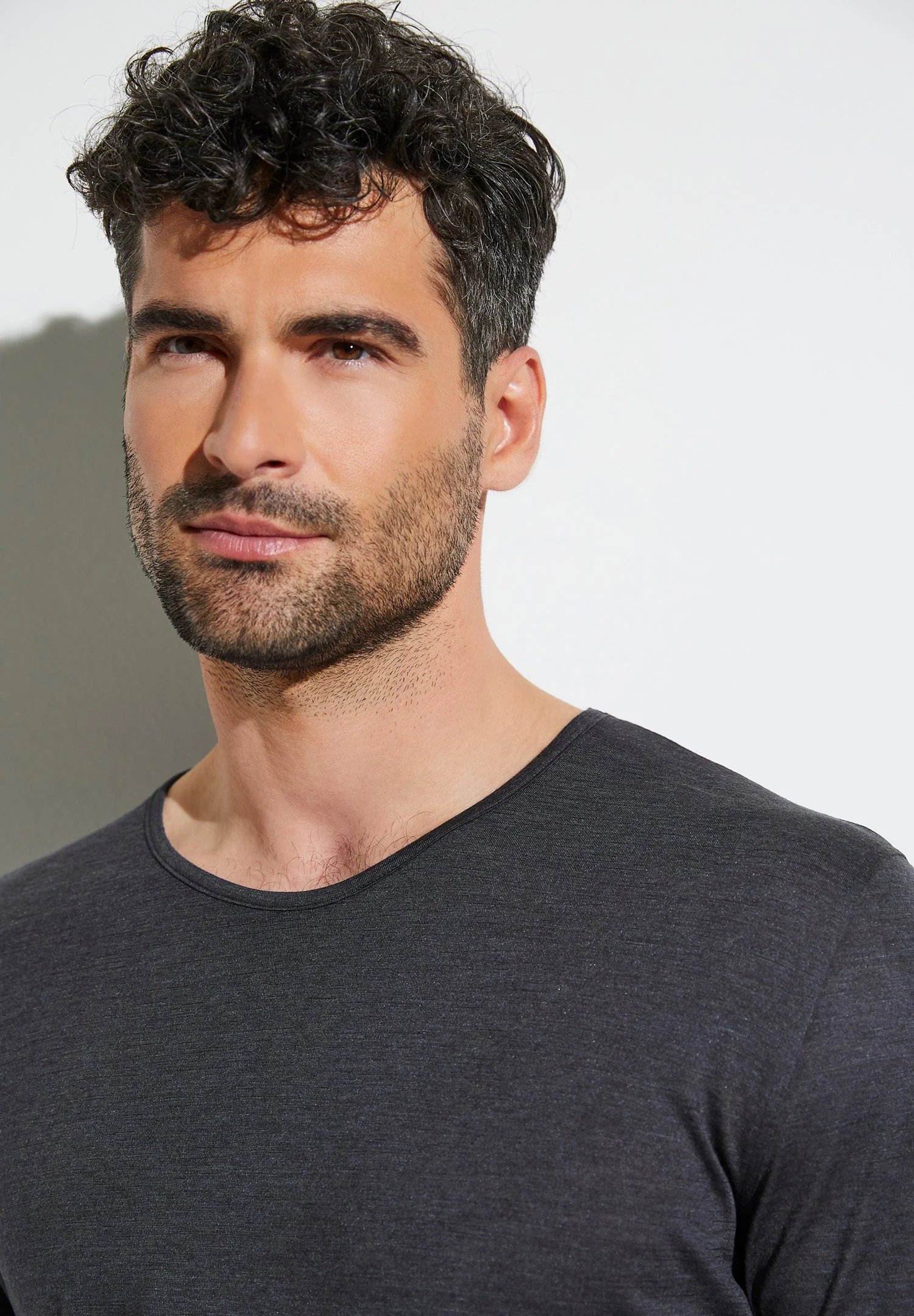Wool & Silk | T-Shirt langarm - charcoal - Image 3