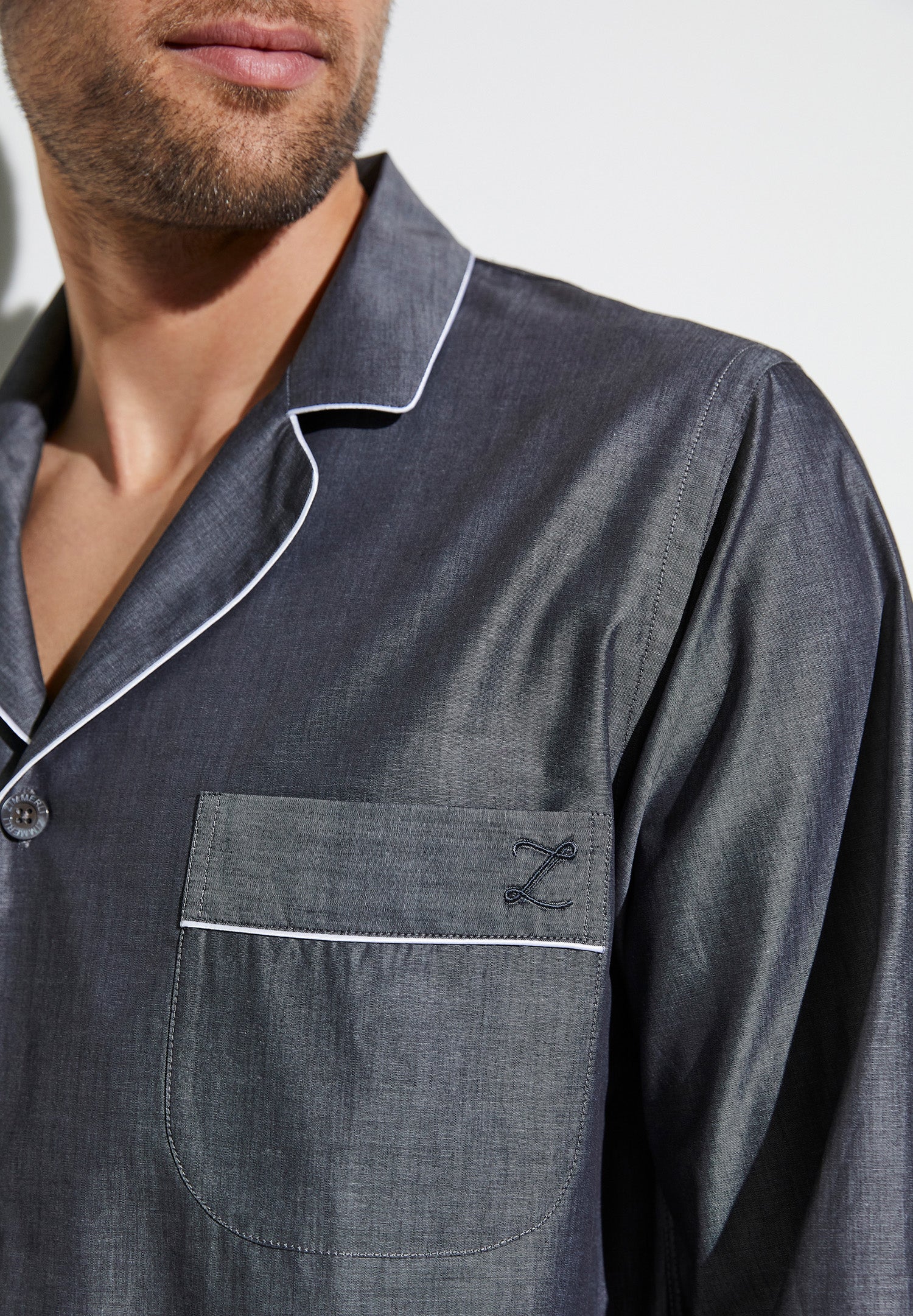 Woven Nightwear | Pyjama lang - dunkelgrau mélange - Image 3